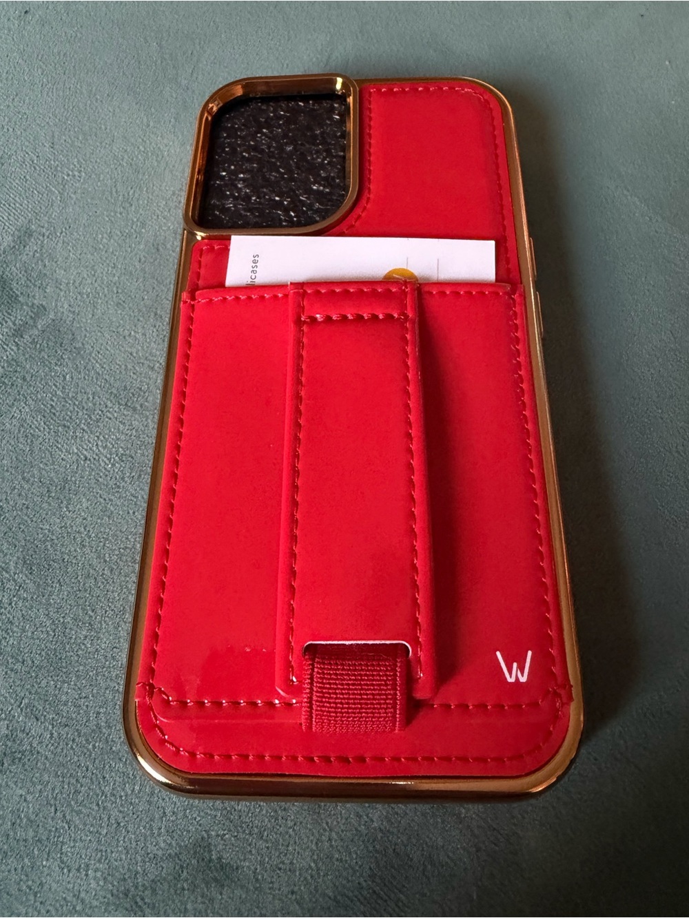 Walli iPhone 16 RedPatent leather look - Cardholder Phone Case with hand strap